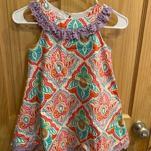 Colorful Floral Dress with Purple Trim
